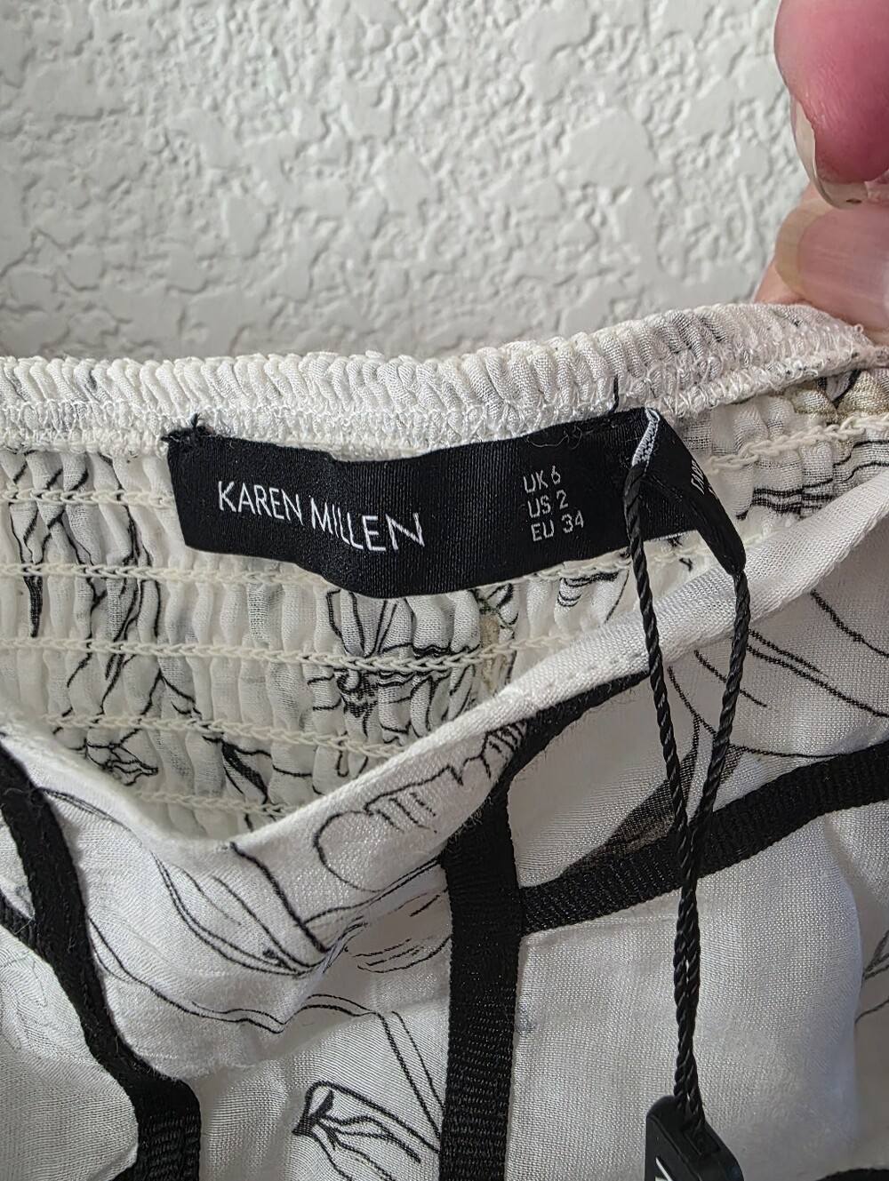 Karen Millen Botanical Silk Cotton Volume Sleeve Top 2 NWT White - Picture 4 of 7